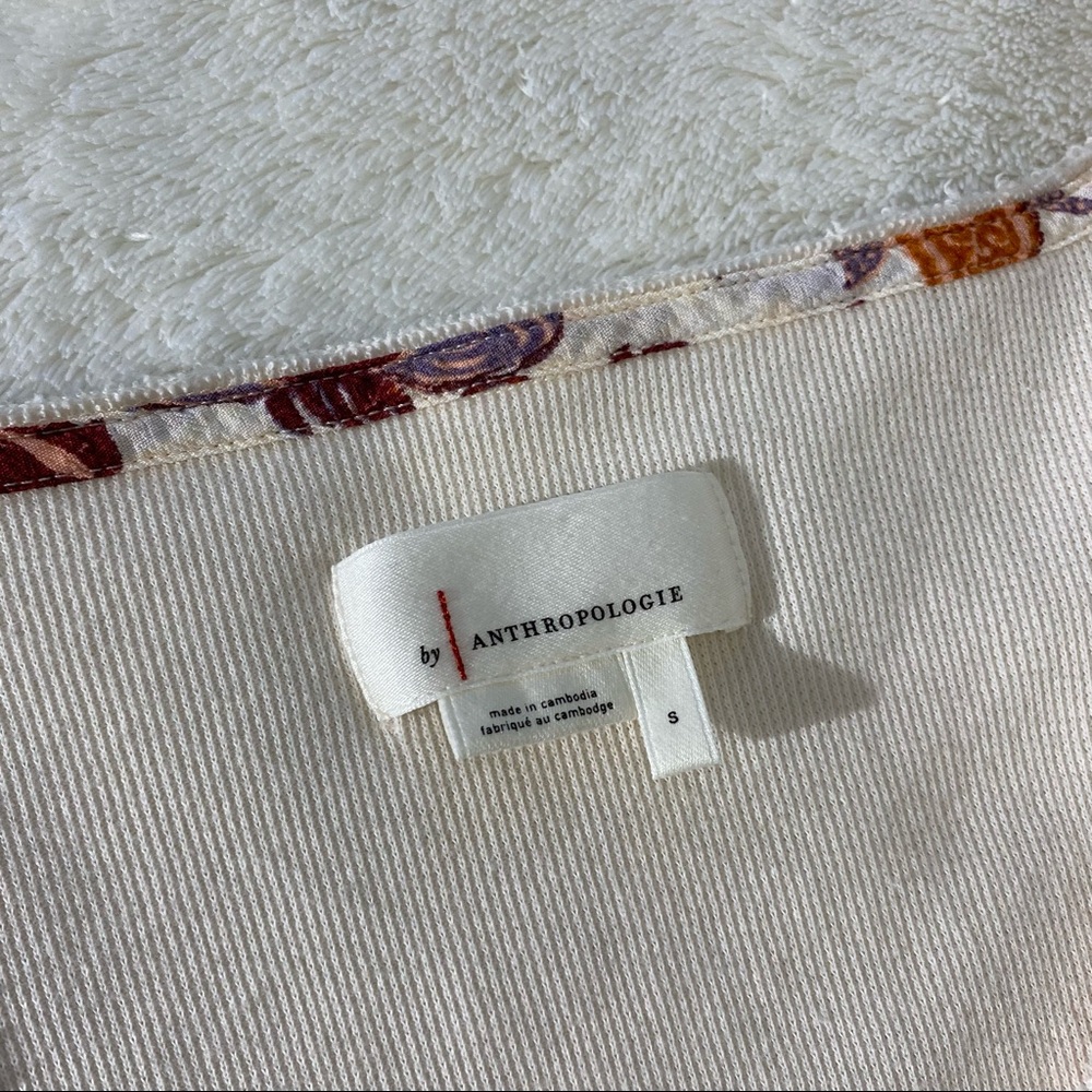 ANTHROPOLOGIE Annette Cream Waffle Knit Floral Sleeve Thermal Tee - Picture 5 of 7